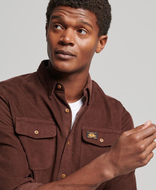 camisa de cordão de trilha homens marrom roupas Superdry 2208H224