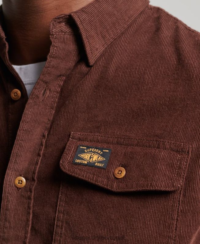 camisa de cordão de trilha homens marrom roupas Superdry 2208H224