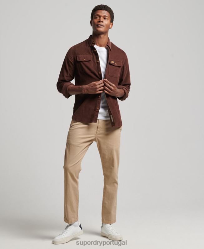 camisa de cordão de trilha homens marrom roupas Superdry 2208H224