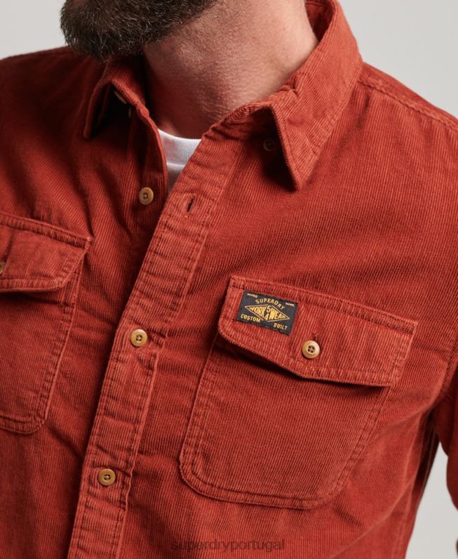 camisa de cordão de trilha homens marrom roupas Superdry 2208H228