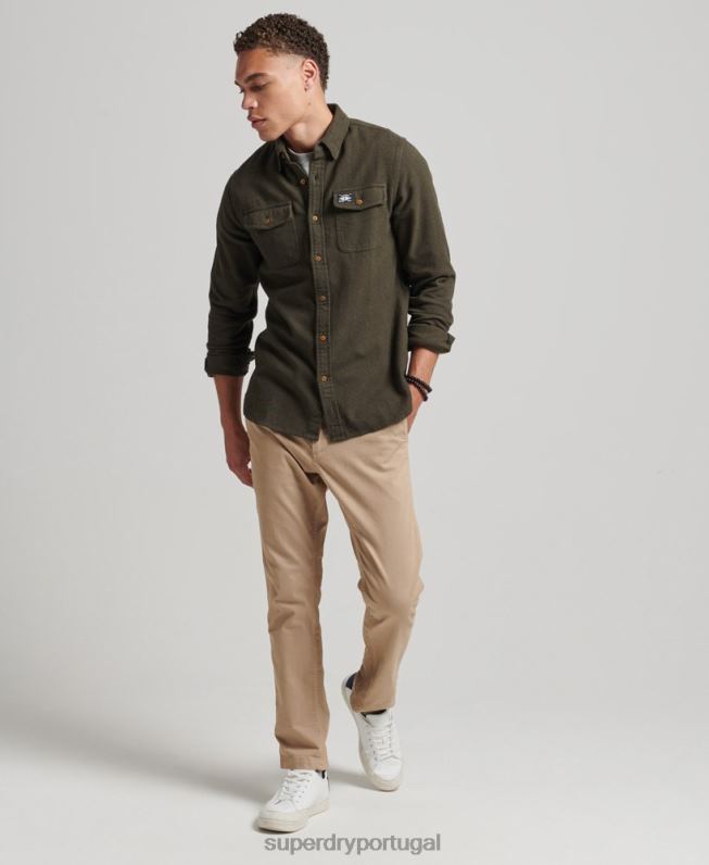 camisa de flanela trailsman de algodão orgânico homens caqui roupas Superdry 2208H168
