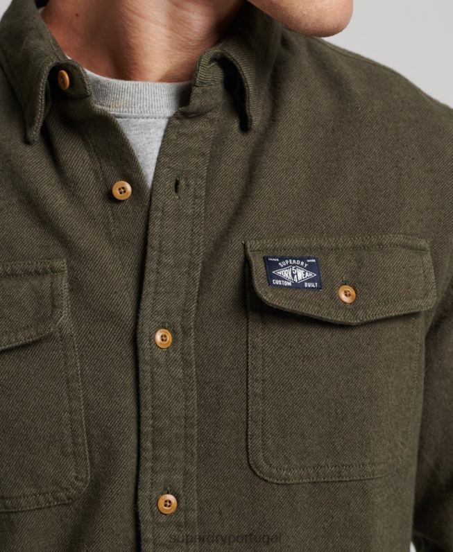 camisa de flanela trailsman de algodão orgânico homens caqui roupas Superdry 2208H168