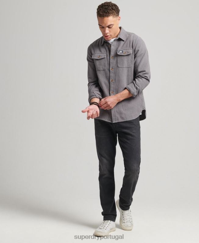 camisa de flanela trailsman de algodão orgânico homens cinza roupas Superdry 2208H192