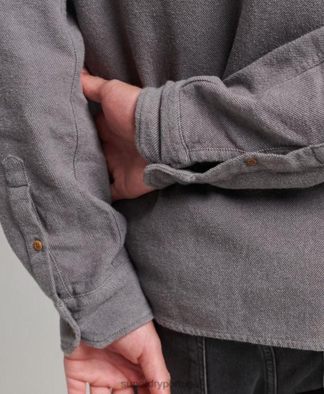 camisa de flanela trailsman de algodão orgânico homens cinza roupas Superdry 2208H192