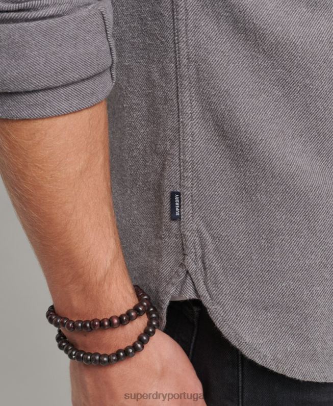 camisa de flanela trailsman de algodão orgânico homens cinza roupas Superdry 2208H192
