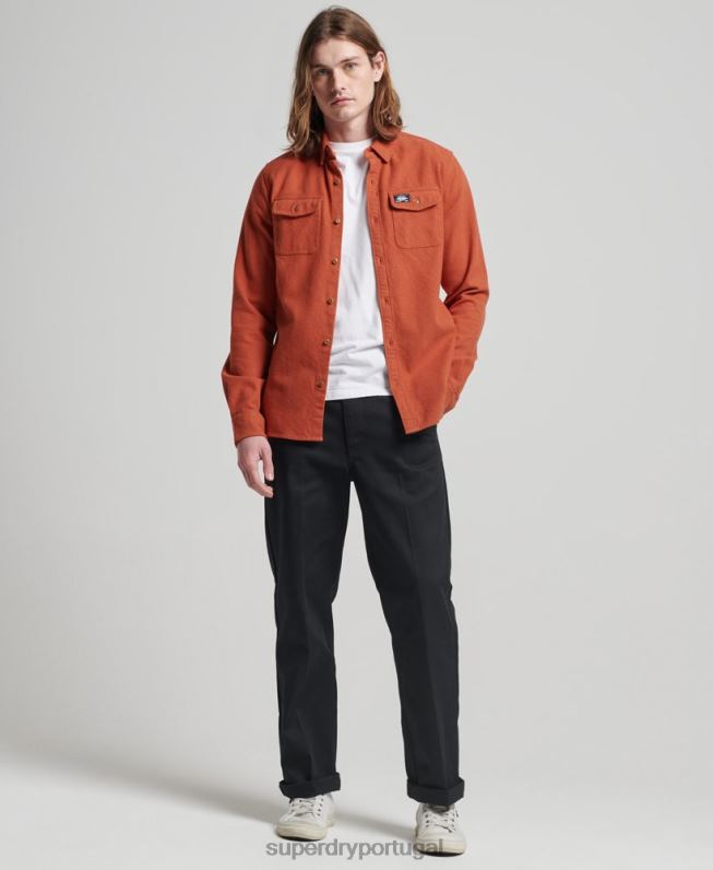 camisa de flanela trailsman de algodão orgânico homens laranja roupas Superdry 2208H158