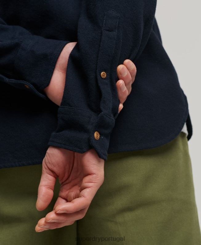 camisa de flanela trailsman de algodão orgânico homens marinha roupas Superdry 2208H179