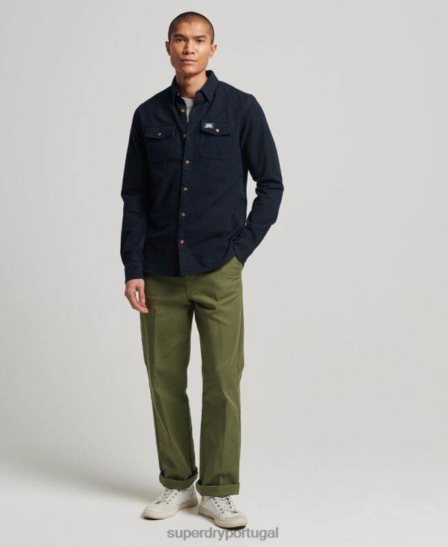 camisa de flanela trailsman de algodão orgânico homens marinha roupas Superdry 2208H179