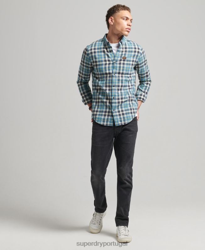 camisa de lenhador vintage de algodão orgânico homens azul roupas Superdry 2208H169