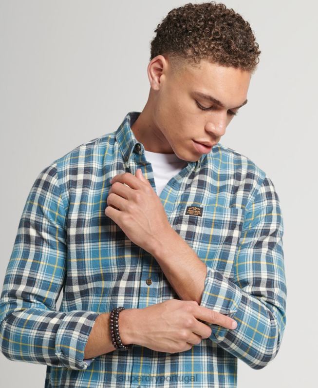 camisa de lenhador vintage de algodão orgânico homens azul roupas Superdry 2208H169