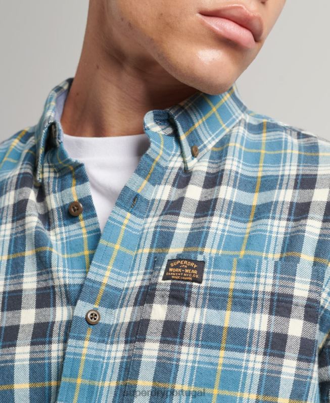 camisa de lenhador vintage de algodão orgânico homens azul roupas Superdry 2208H169