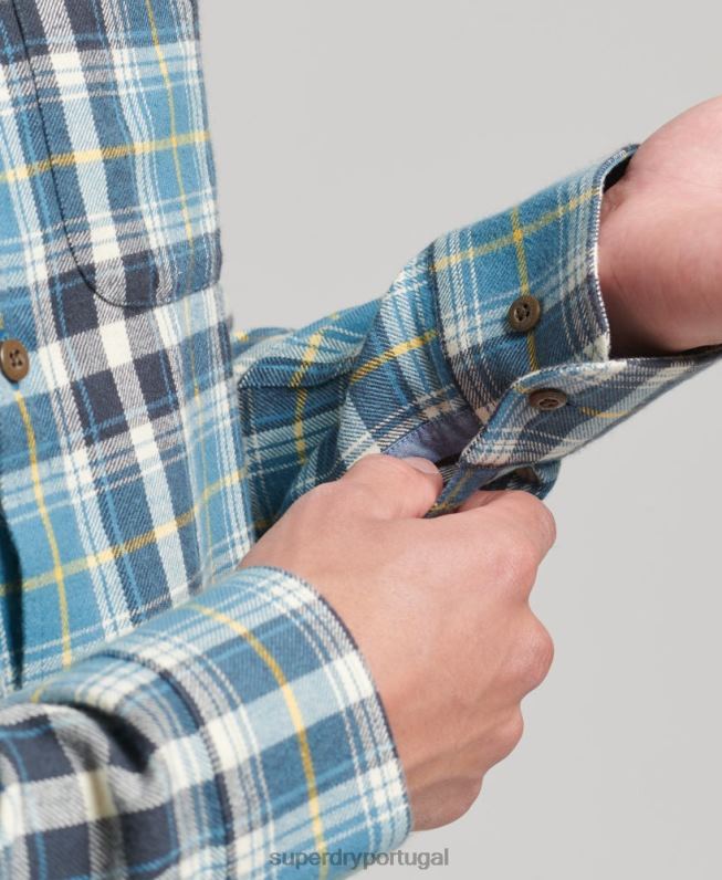 camisa de lenhador vintage de algodão orgânico homens azul roupas Superdry 2208H169