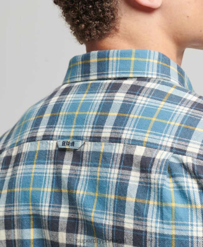 camisa de lenhador vintage de algodão orgânico homens azul roupas Superdry 2208H169