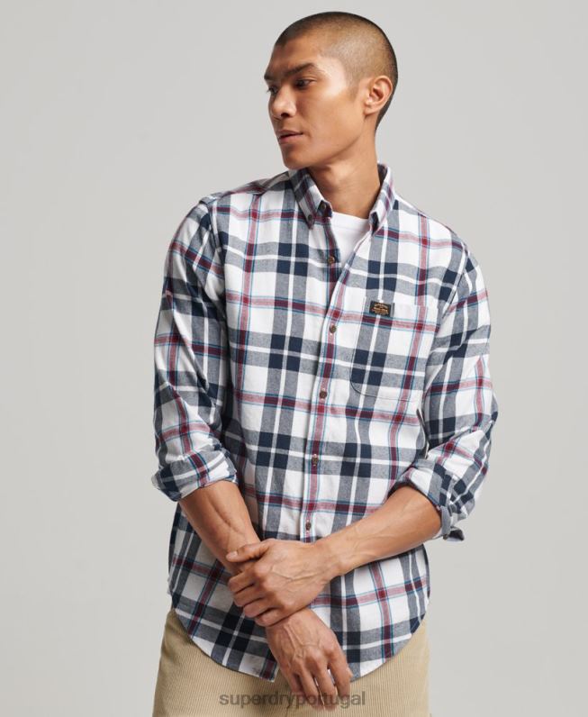 camisa de lenhador vintage de algodão orgânico homens branco roupas Superdry 2208H216