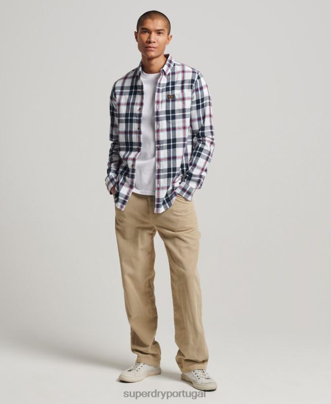 camisa de lenhador vintage de algodão orgânico homens branco roupas Superdry 2208H216