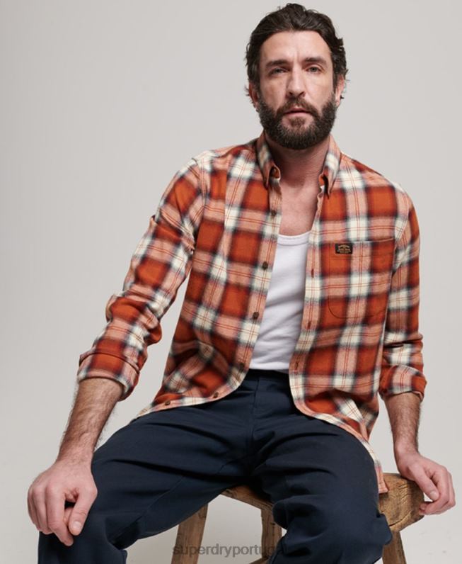 camisa de lenhador vintage de algodão orgânico homens laranja roupas Superdry 2208H187