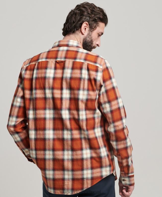 camisa de lenhador vintage de algodão orgânico homens laranja roupas Superdry 2208H187