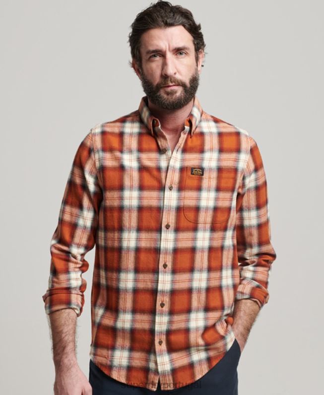 camisa de lenhador vintage de algodão orgânico homens laranja roupas Superdry 2208H187