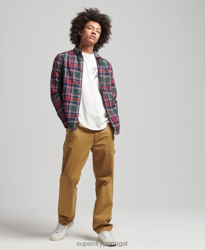 camisa de lenhador vintage de algodão orgânico homens verde roupas Superdry 2208H160