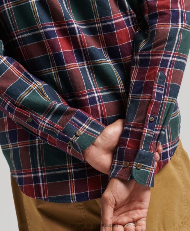 camisa de lenhador vintage de algodão orgânico homens verde roupas Superdry 2208H160