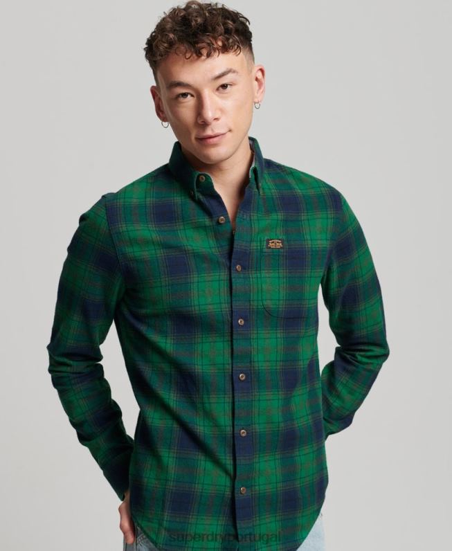 camisa de lenhador vintage de algodão orgânico homens verde roupas Superdry 2208H162