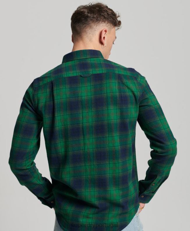 camisa de lenhador vintage de algodão orgânico homens verde roupas Superdry 2208H162