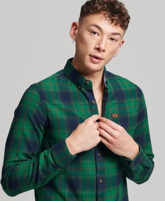 camisa de lenhador vintage de algodão orgânico homens verde roupas Superdry 2208H162