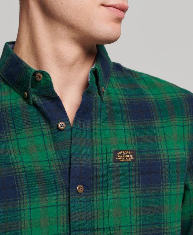 camisa de lenhador vintage de algodão orgânico homens verde roupas Superdry 2208H162