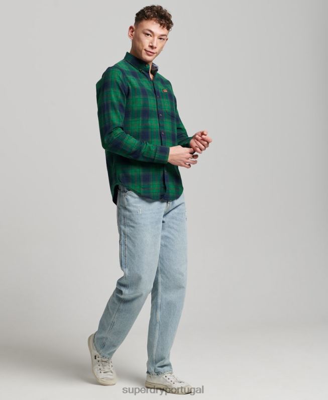 camisa de lenhador vintage de algodão orgânico homens verde roupas Superdry 2208H162