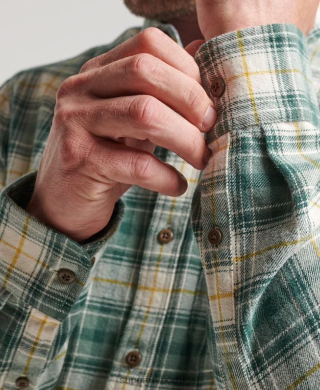 camisa de lenhador vintage de algodão orgânico homens verde roupas Superdry 2208H190