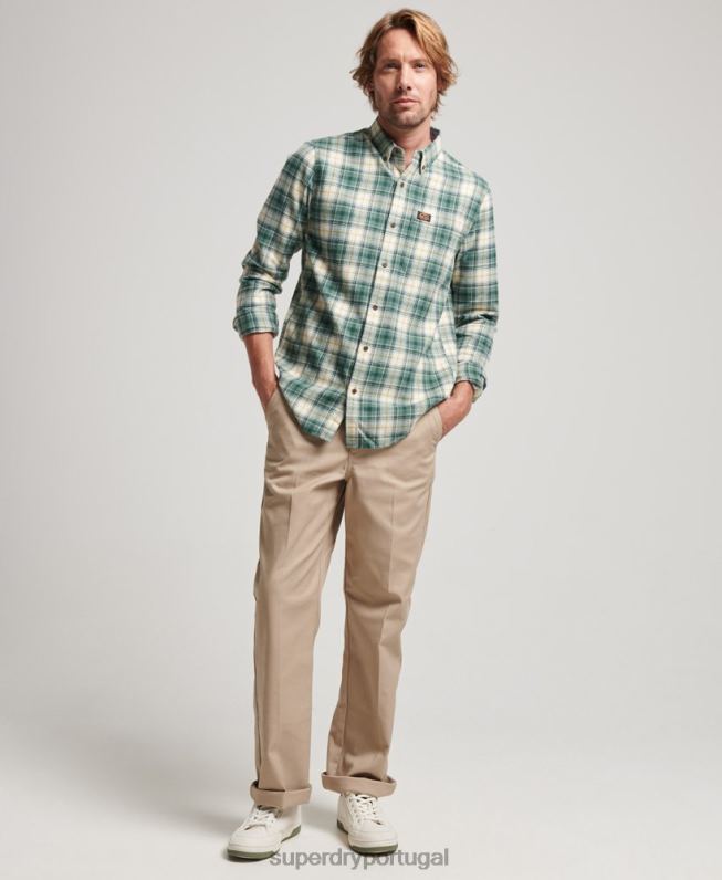 camisa de lenhador vintage de algodão orgânico homens verde roupas Superdry 2208H190