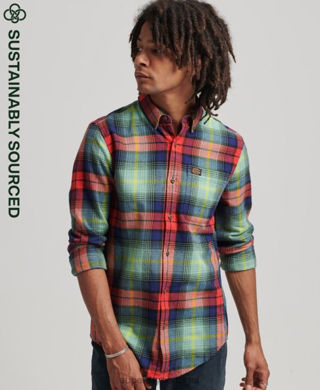 camisa de lenhador vintage de algodão orgânico homens verde roupas Superdry 2208H205