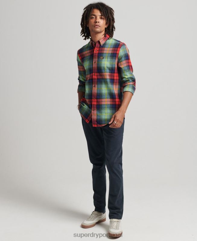 camisa de lenhador vintage de algodão orgânico homens verde roupas Superdry 2208H205