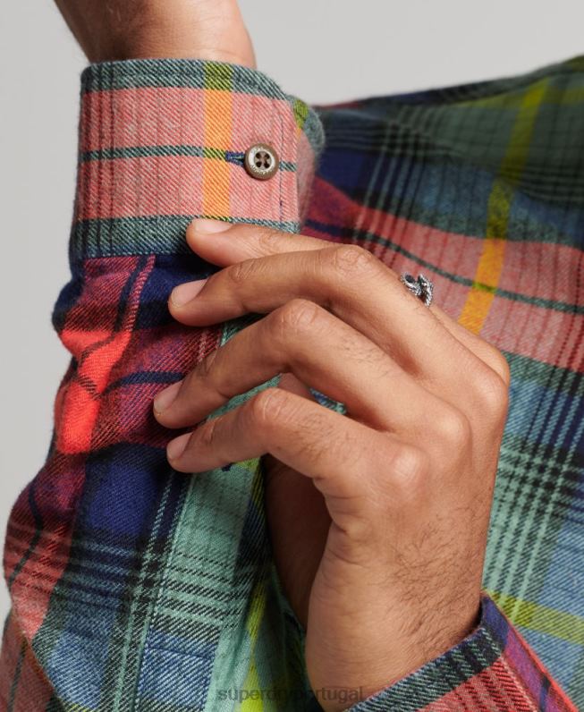 camisa de lenhador vintage de algodão orgânico homens verde roupas Superdry 2208H205