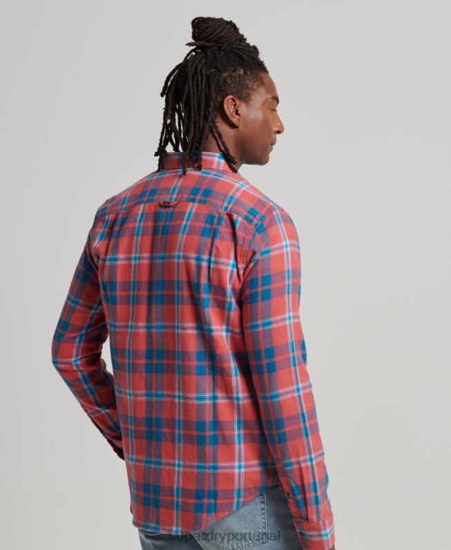 camisa de lenhador vintage de algodão orgânico homens vermelho roupas Superdry 2208H176