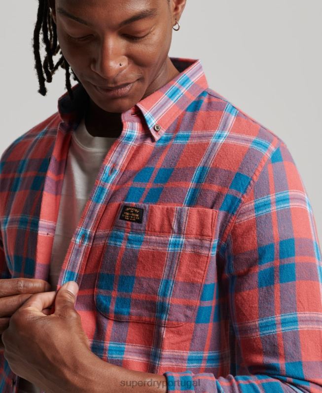 camisa de lenhador vintage de algodão orgânico homens vermelho roupas Superdry 2208H176