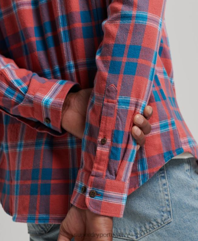 camisa de lenhador vintage de algodão orgânico homens vermelho roupas Superdry 2208H176