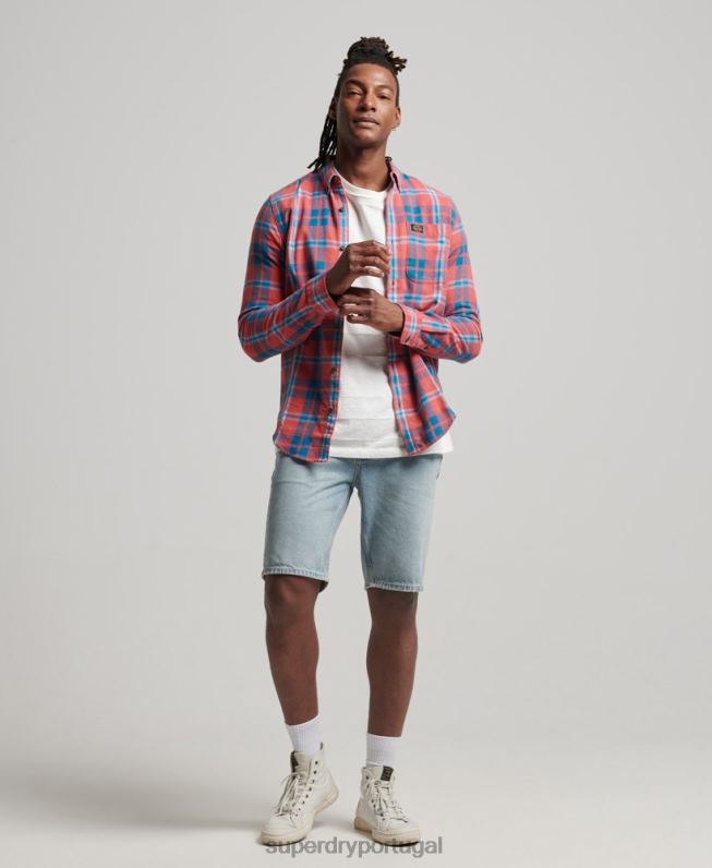 camisa de lenhador vintage de algodão orgânico homens vermelho roupas Superdry 2208H176