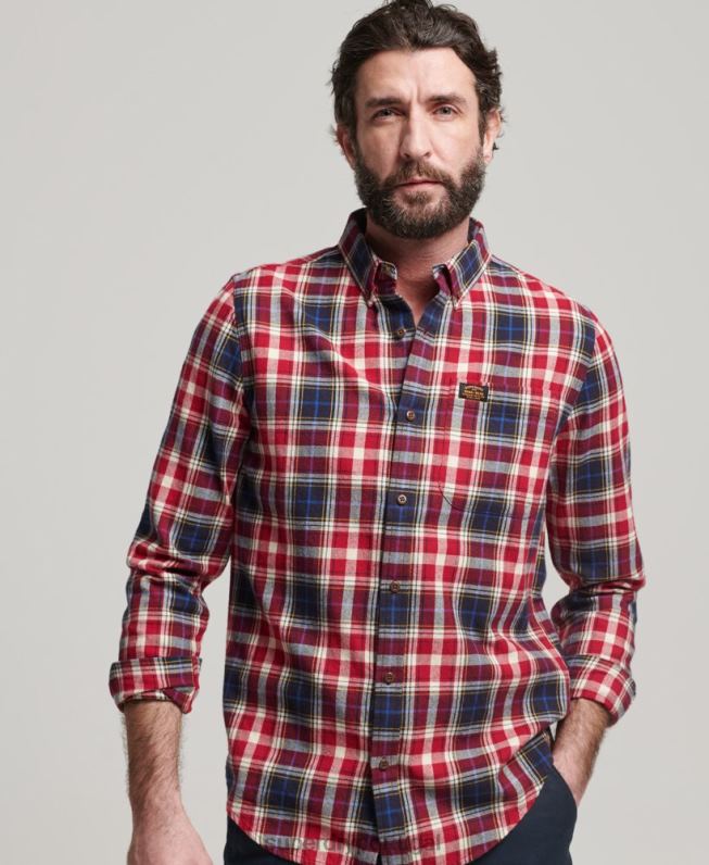 camisa de lenhador vintage de algodão orgânico homens vermelho roupas Superdry 2208H204