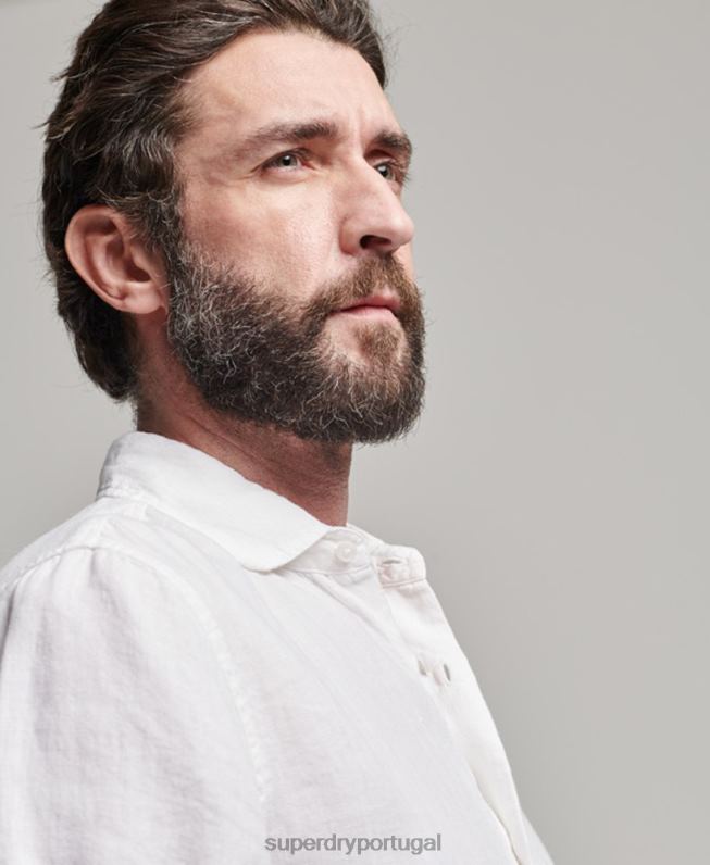 camisa de linho casual studios homens branco roupas Superdry 2208H2