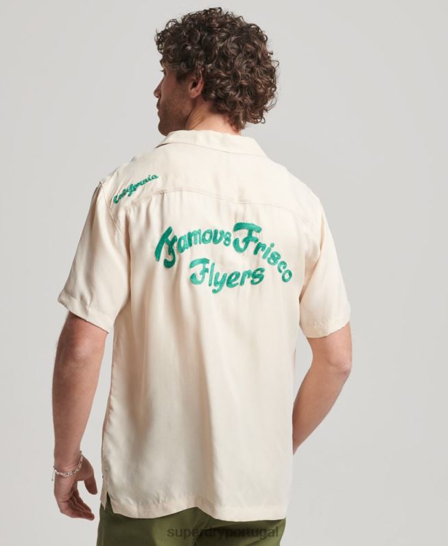 camisa de manga curta de boliche vintage homens creme roupas Superdry 2208H170