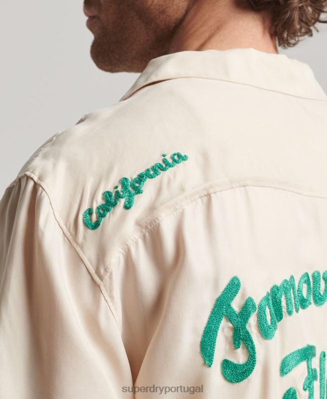 camisa de manga curta de boliche vintage homens creme roupas Superdry 2208H170