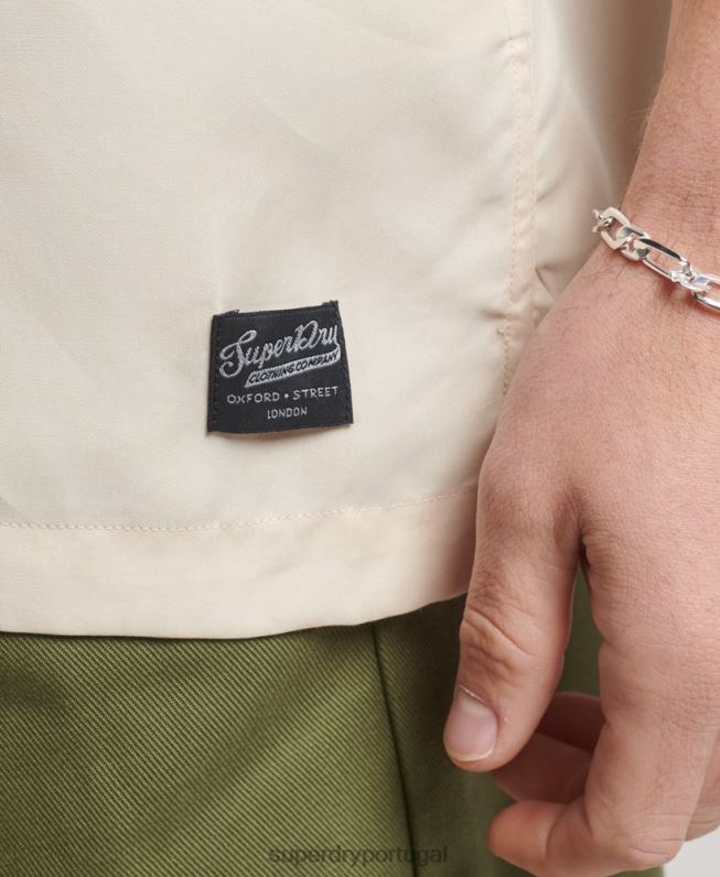 camisa de manga curta de boliche vintage homens creme roupas Superdry 2208H170