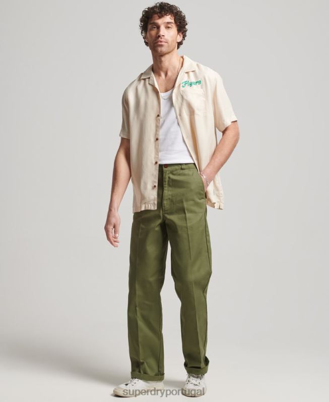 camisa de manga curta de boliche vintage homens creme roupas Superdry 2208H170