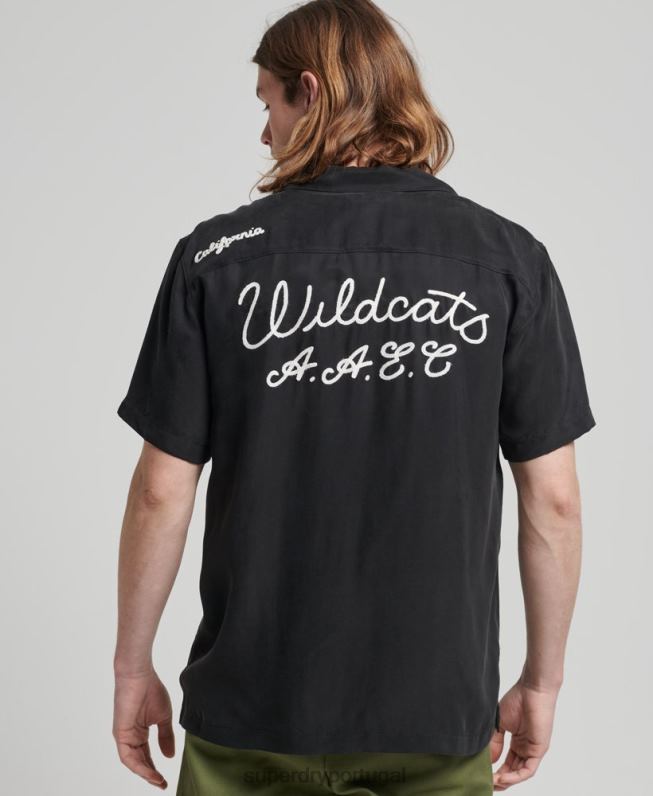 camisa de manga curta de boliche vintage homens preto roupas Superdry 2208H172