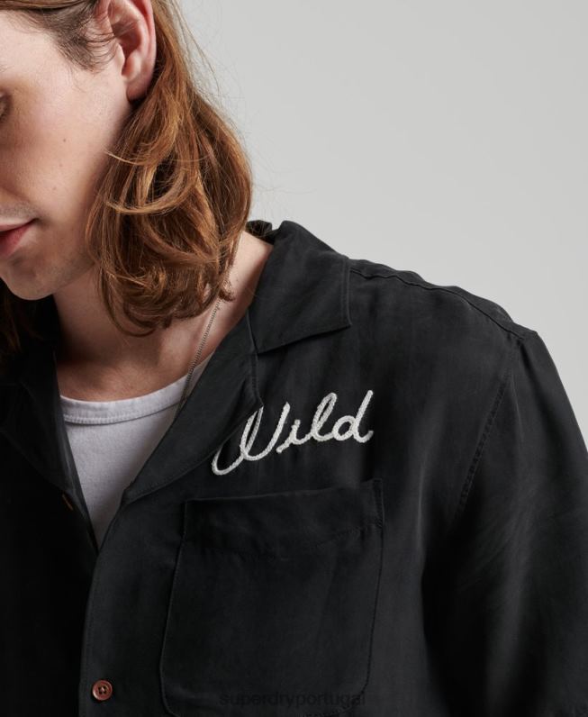 camisa de manga curta de boliche vintage homens preto roupas Superdry 2208H172