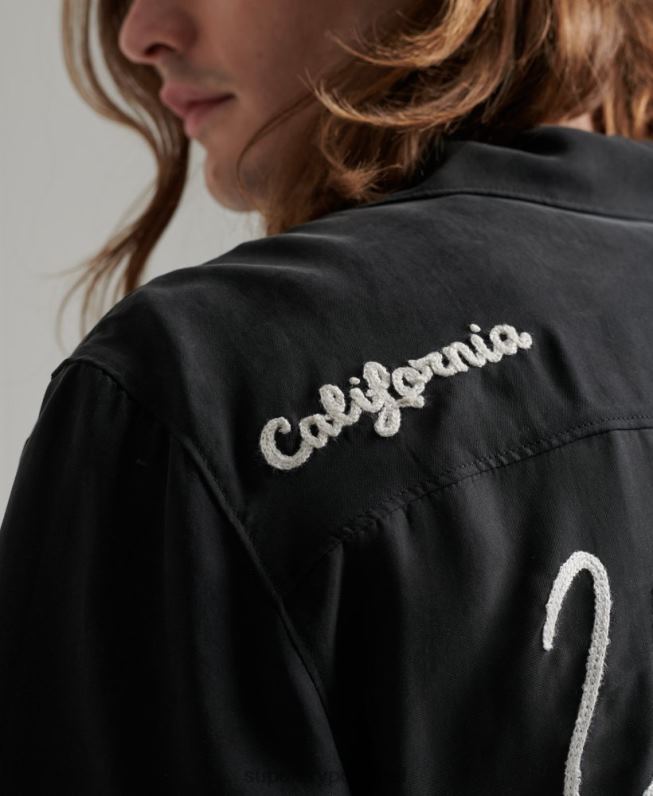 camisa de manga curta de boliche vintage homens preto roupas Superdry 2208H172