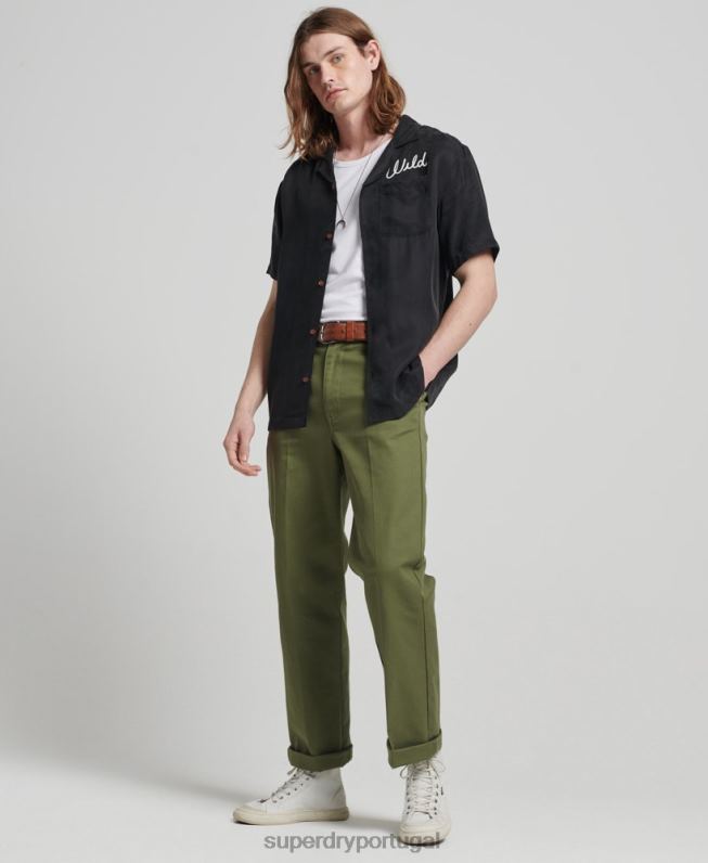 camisa de manga curta de boliche vintage homens preto roupas Superdry 2208H172