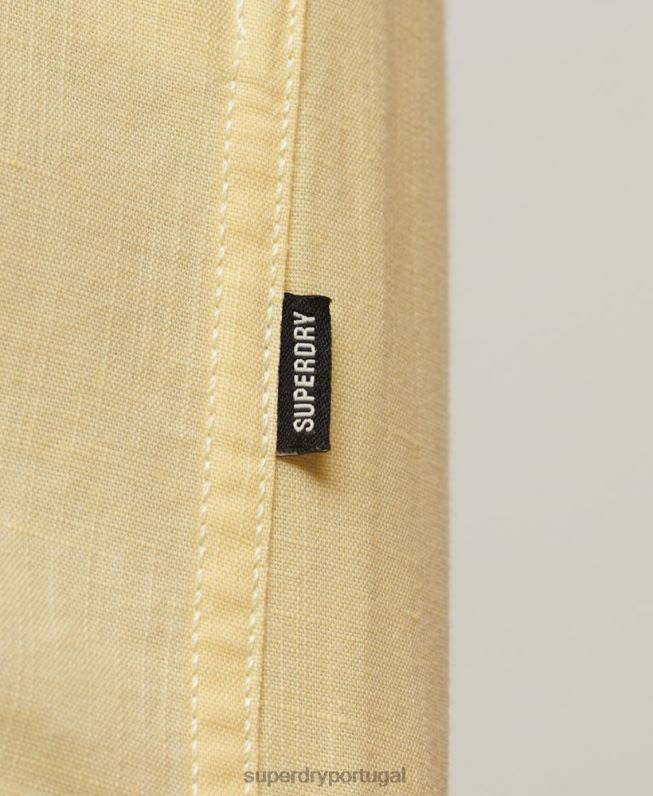 camisa de manga curta de linho de algodão orgânico homens amarelo roupas Superdry 2208H125