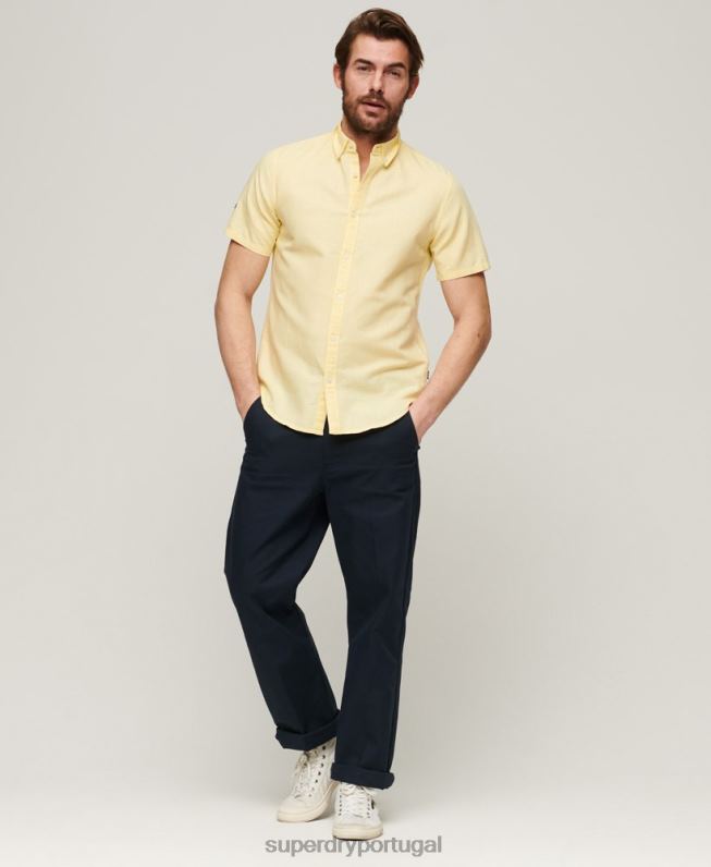 camisa de manga curta de linho de algodão orgânico homens amarelo roupas Superdry 2208H125